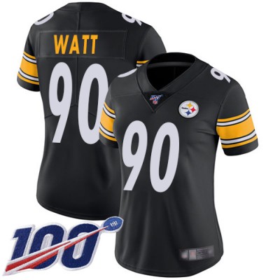 Nike Pittsburgh Steelers #90 T. J. Watt Black Team Color Women's Stitched NFL 100th Season Vapor Limited Jersey